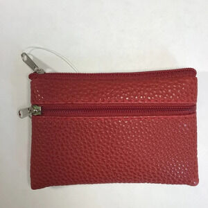 Red Vegan Leather Zippered Coin Purse Wallet Mini Clutch